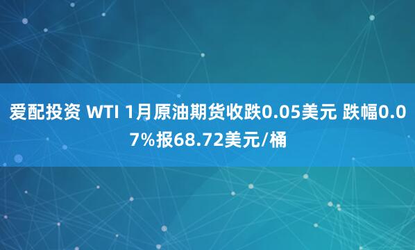 爱配投资 WTI 1月原油期货收跌0.05美元 跌幅0.07%报68.72美元/桶