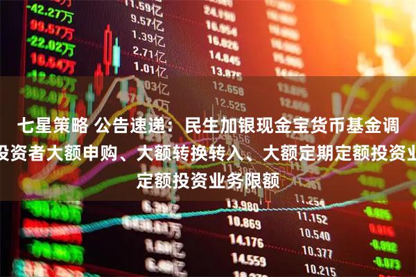 七星策略 公告速递：民生加银现金宝货币基金调整个人投资者大额申购、大额转换转入、大额定期定额投资业务限额